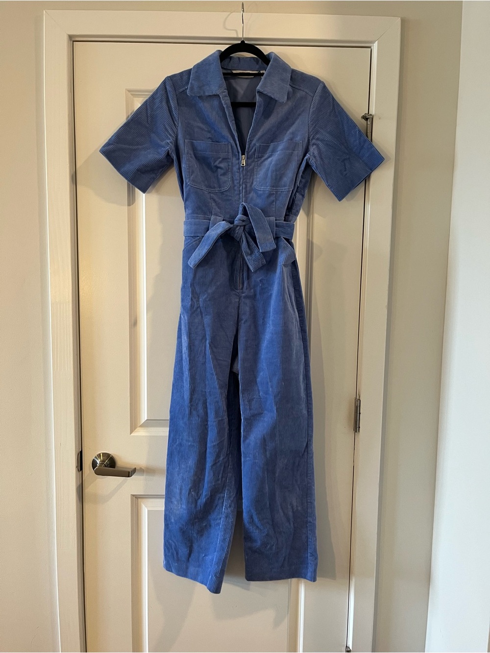 & Other Stories Blue Corduroy Short Sleeve Jumpsuit